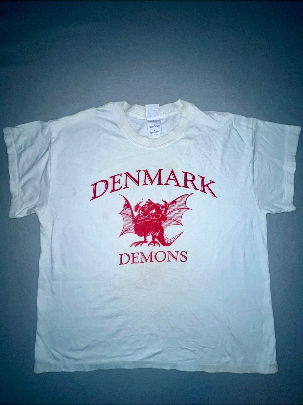 Denmark Demons Youth Medium Red Winged Mascot White T-Shirt